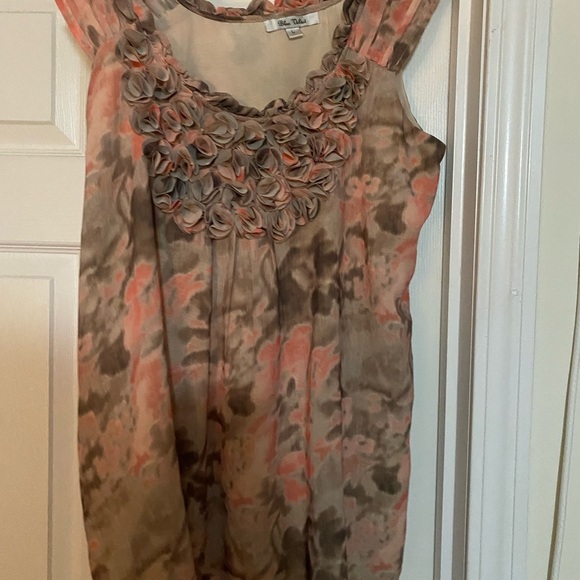 Velvet Tops - Velvet Soft Coral & Taupe Ruffled Neck Blouse